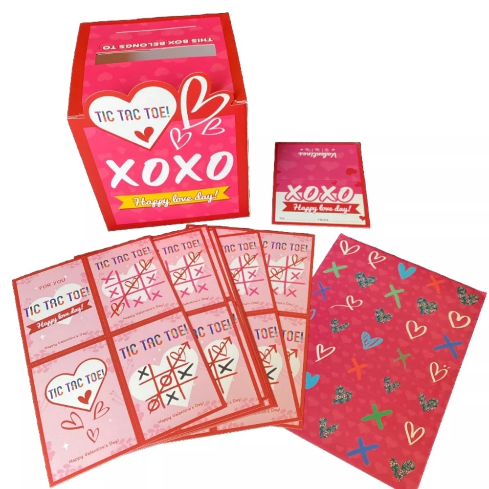 Kids Valentines Day Tic Tac Toe Mailbox And Cards 24 Pack With Stickers